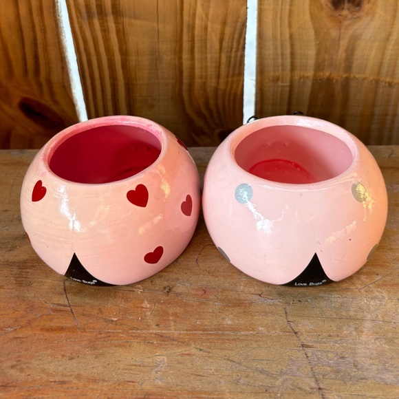 2 Rocket Farms Pink Lovebug Ladybug Mini Planters Silver Polka Dots & Red Hearts - Picture 4 of 9
